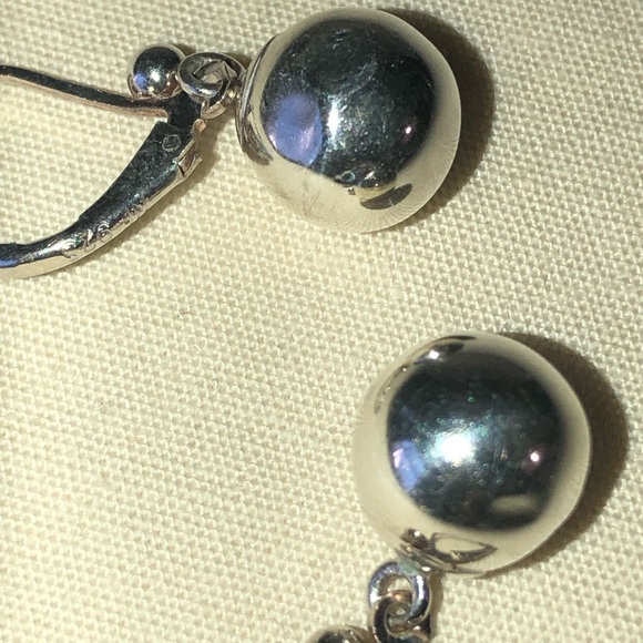 Sterling Silver .925 Vintage Ball Bead Dangle/Drop Earrings - Picture 4 of 8